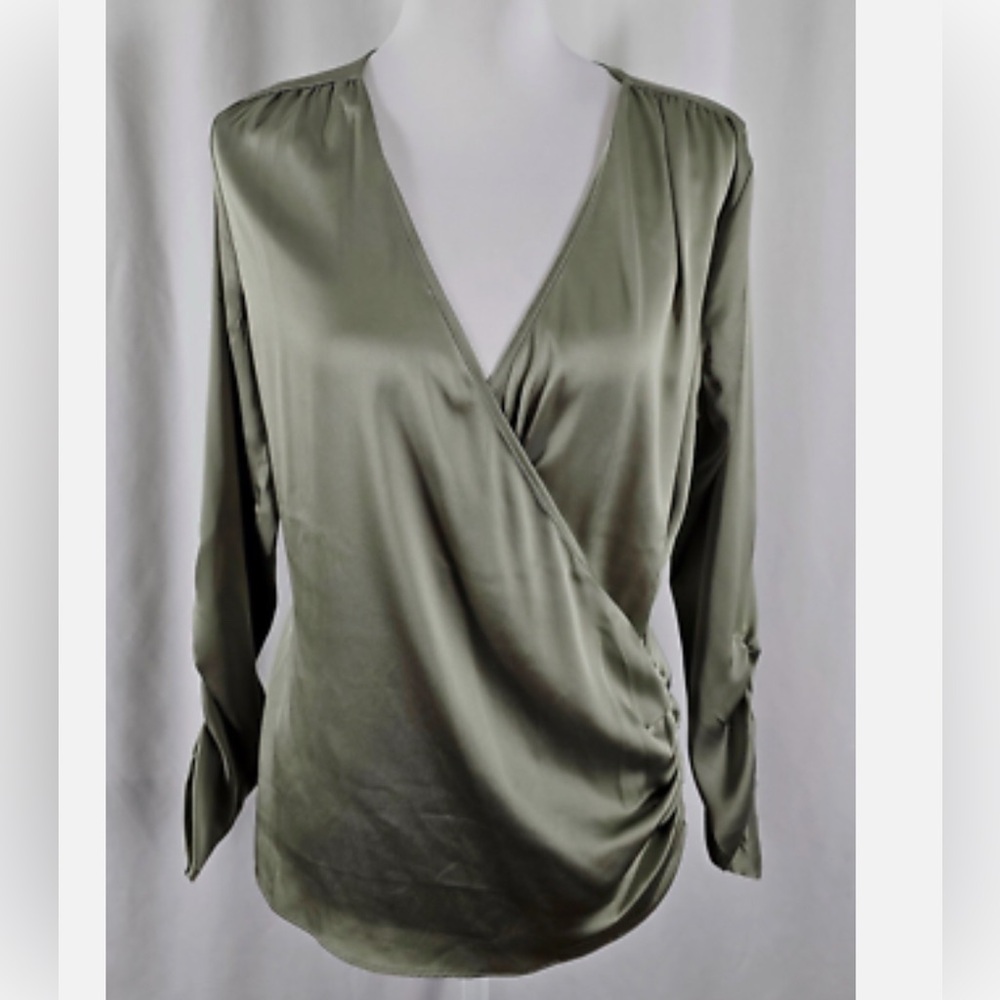 White House Black Market Womens Blouse Shiny Sage Green Blouse